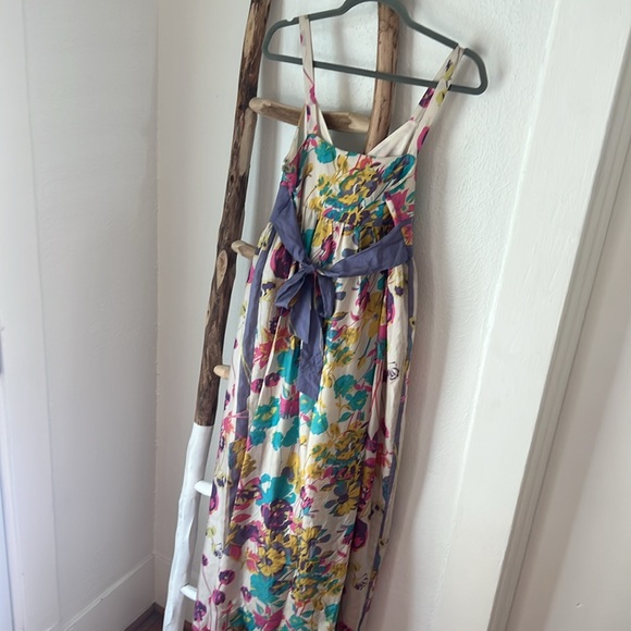 Johnny Was Silk Floral Ivory Pink Putple Turquoise Maxi Flowy Dress Small - Picture 6 of 8